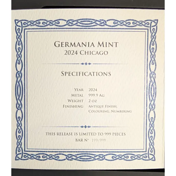 2024 Germania Mint Chicago Bull ANA 2oz Silver Cast Bar