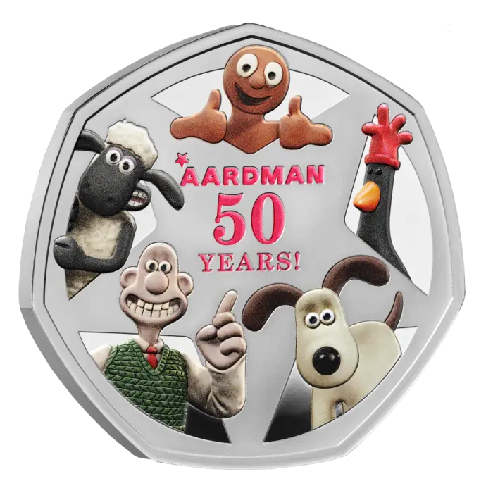 2026 50 Years of Aardman™ 50p Silver Proof Colour Coin