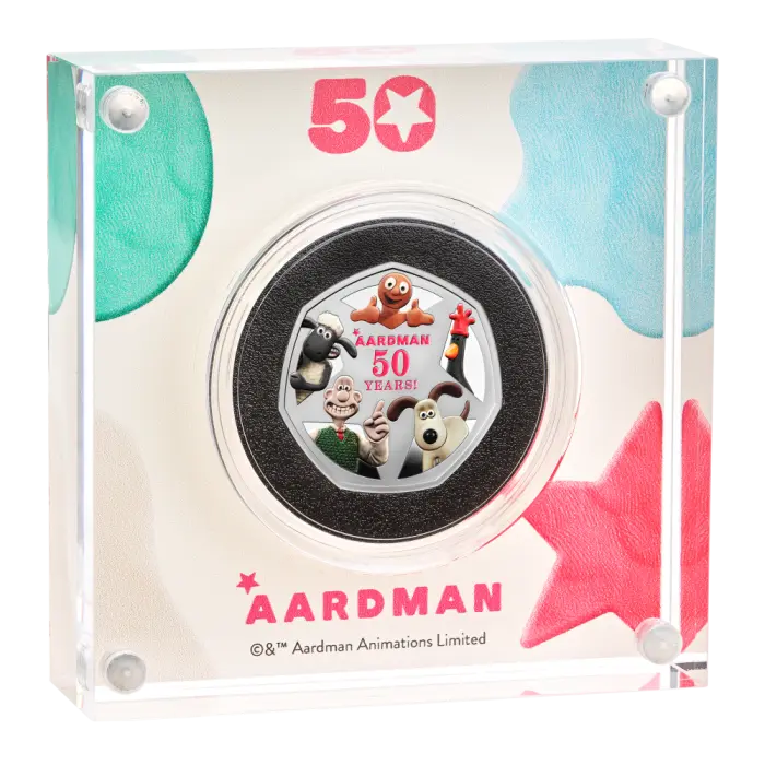 2026 50 Years of Aardman™ 50p Silver Proof Colour Coin