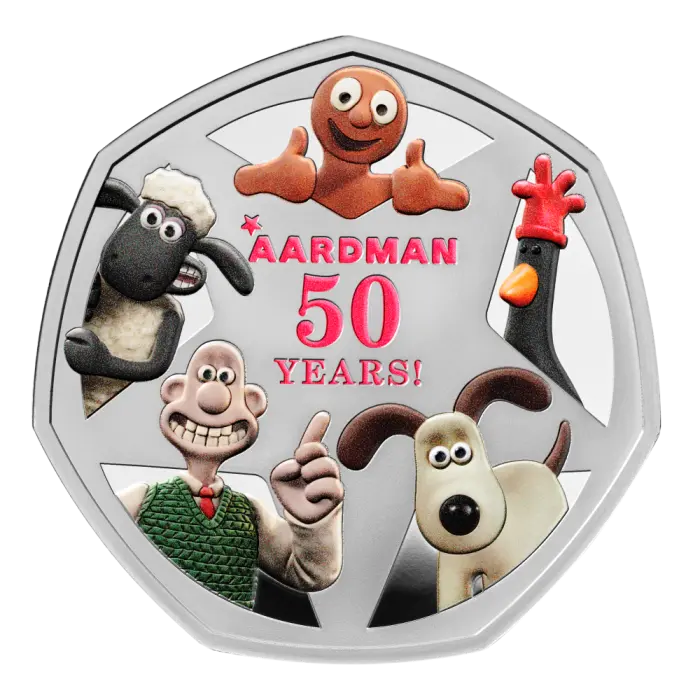 2026 50 Years of Aardman™ 50p Silver Proof Colour Coin