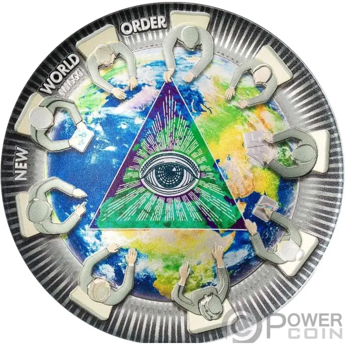 2021 NEW WORLD ORDER, GREAT CONSPIRACIES 2oz Fine Silver proof domed coin 