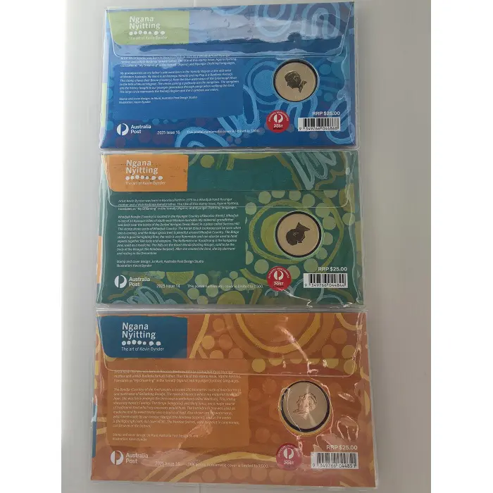 2025 Ngana Nyitting Set Of 3 PNC, Black Cockatoo, Blue River & Green Emu 