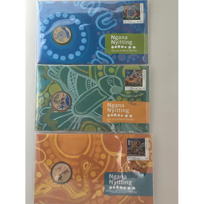 2025 Ngana Nyitting Set Of 3 PNC, Black Cockatoo, Blue River & Green Emu 