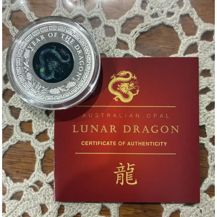 2024 AUSTRALIAN OPAL 1 oz LUNAR YEAR OF THE DRAGON $1  SILVER PROOF COIN