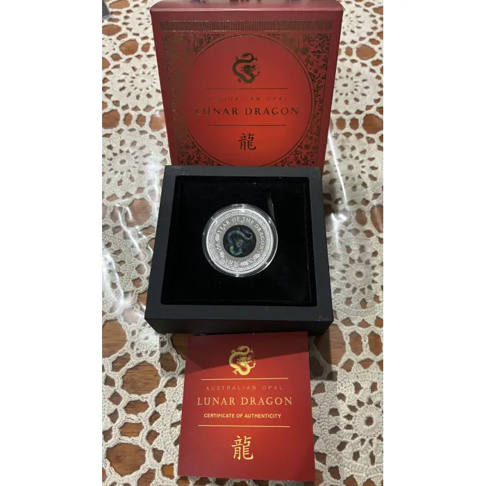 2024 AUSTRALIAN OPAL 1 oz LUNAR YEAR OF THE DRAGON $1  SILVER PROOF COIN
