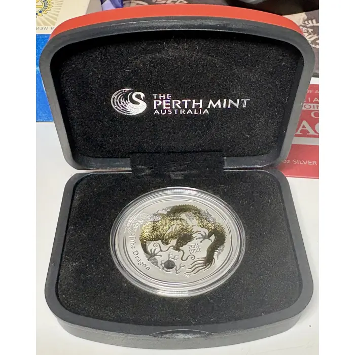 2012 Gilded Dragon Lunar Series II  Year of the Dragon,  1oz Silver Perth Mint