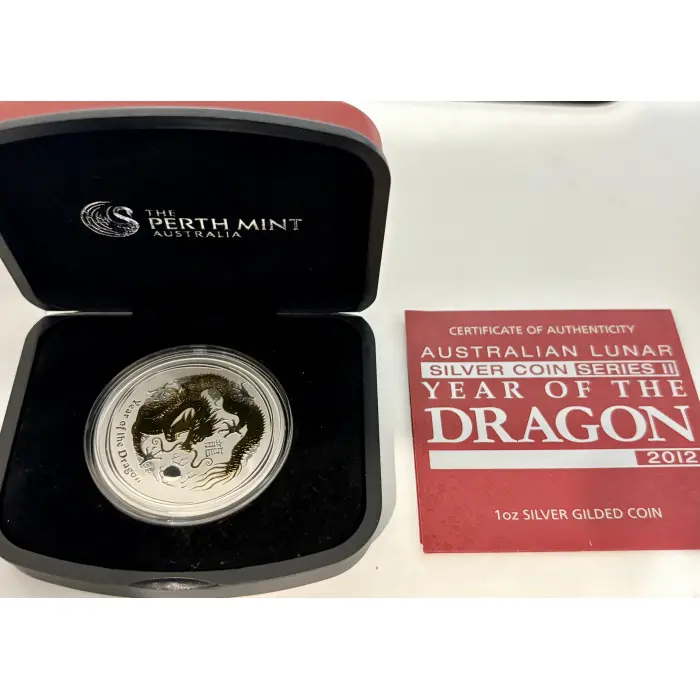 2012 Gilded Dragon Lunar Series II  Year of the Dragon,  1oz Silver Perth Mint