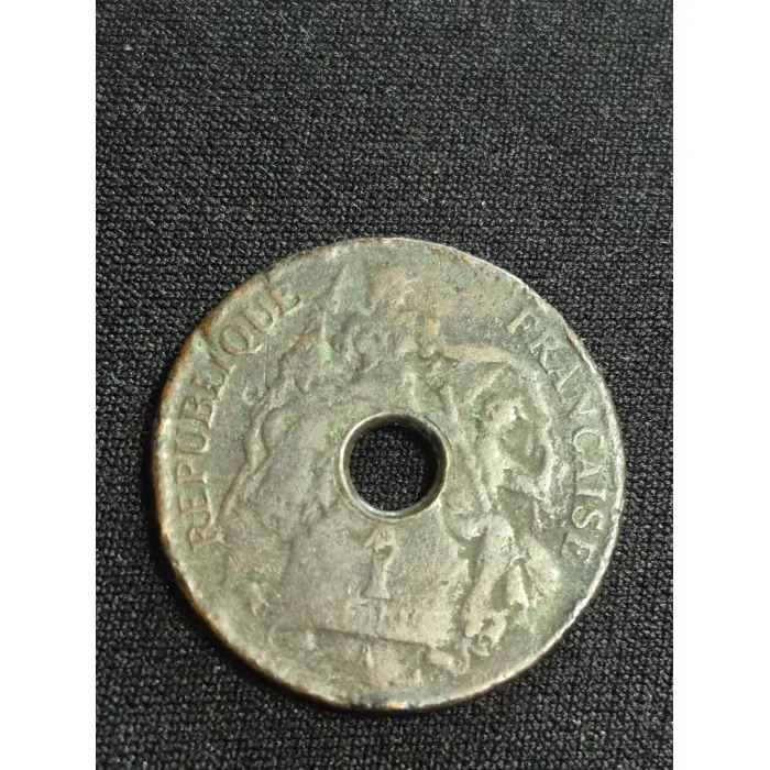 1901 French Indochina 1 Cent (Centime) Bronze Coin - Holed / Hoard Vintage Colon