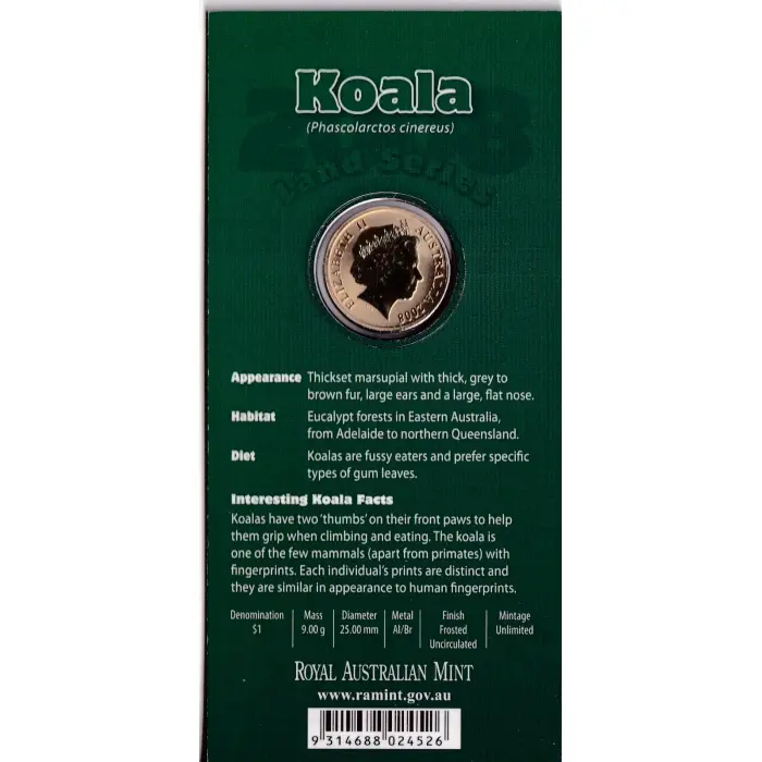 2008 Koala $1 Land Series Coloured Uncirculated Coin