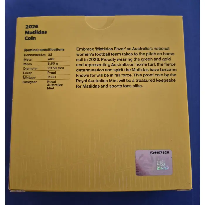 2026 Matildas $2 Albr Proof coin