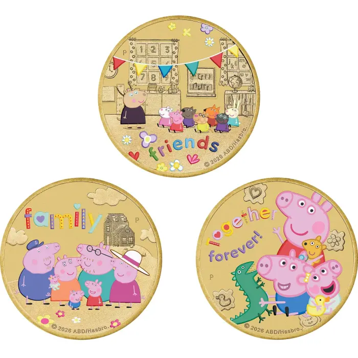 🐷 2026 Peppa Pig Three-Coin Coloured $1 (1 dollar) Collection Issue Limit 3,000