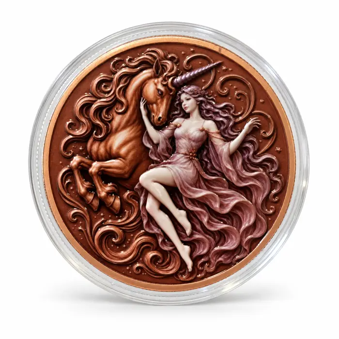 2026 Mystic Dragon Eye Series Unicorn Lady 5 Oz .999 Copper Art Round In Capsule
