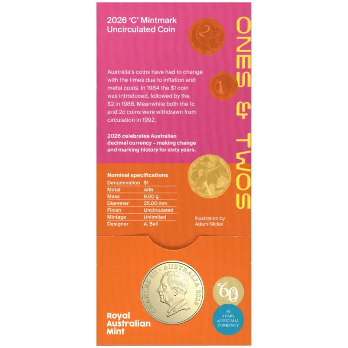 2026 'C' Mintmark $1 Uncirculated Coin — 60 Years of Decimal Currency