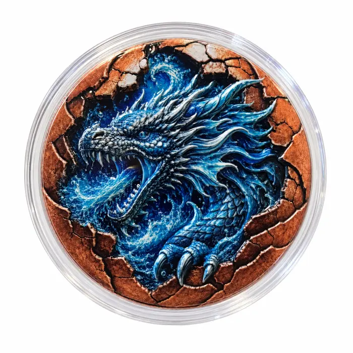 2026 Blue Water Dragon Egg 5 Oz .999 Fine Copper In Colourised Art Round Capsule