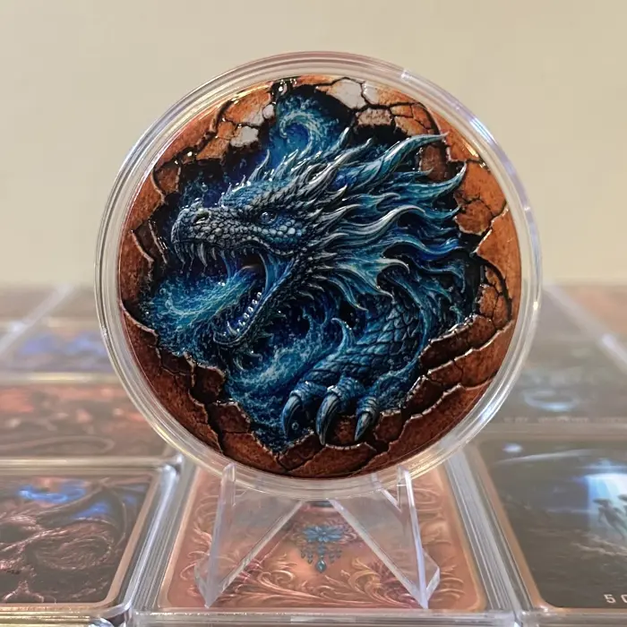 2026 Blue Water Dragon Egg 5 Oz .999 Fine Copper In Colourised Art Round Capsule