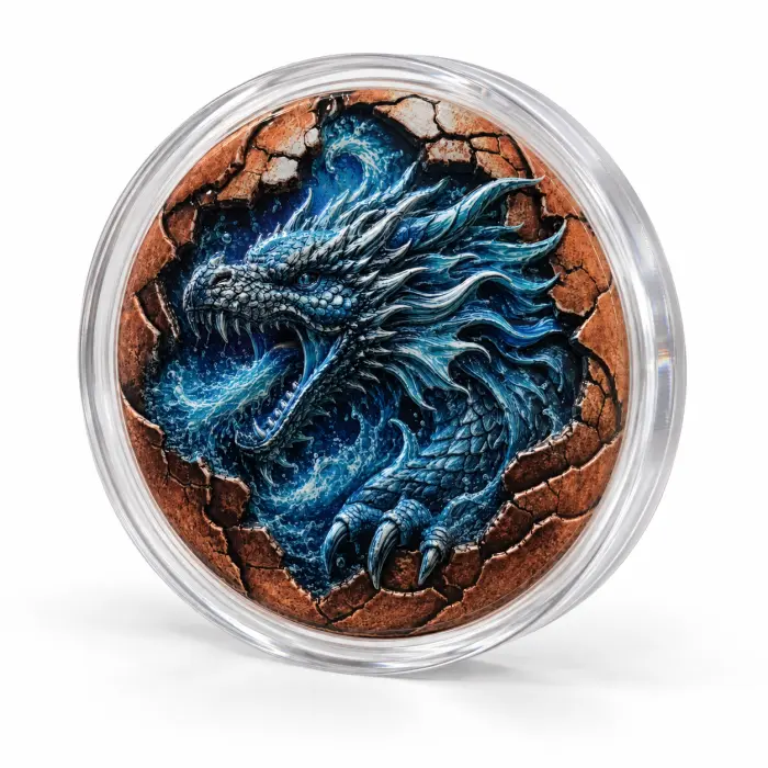 2026 Blue Water Dragon Egg 5 Oz .999 Fine Copper In Colourised Art Round Capsule