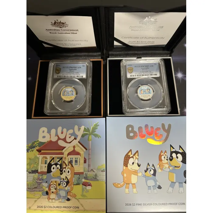 2026 $2 PCGS PR70DCAM Bluey Silver & PR69DCAM AlBr Bluey