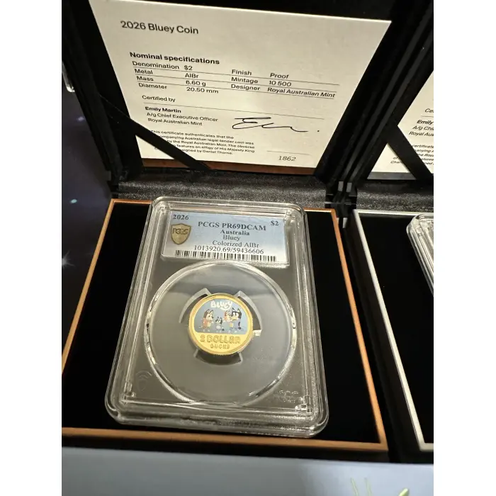 2026 $2 PCGS PR70DCAM Bluey Silver & PR69DCAM AlBr Bluey