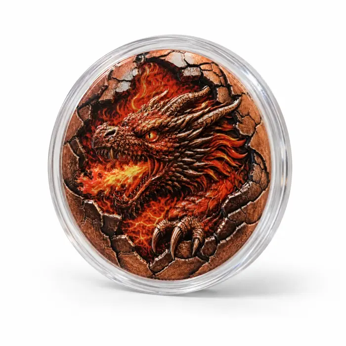 2026 Red Fire Dragon 5 Oz .999 Fine Copper Colourised Art Round In Capsule