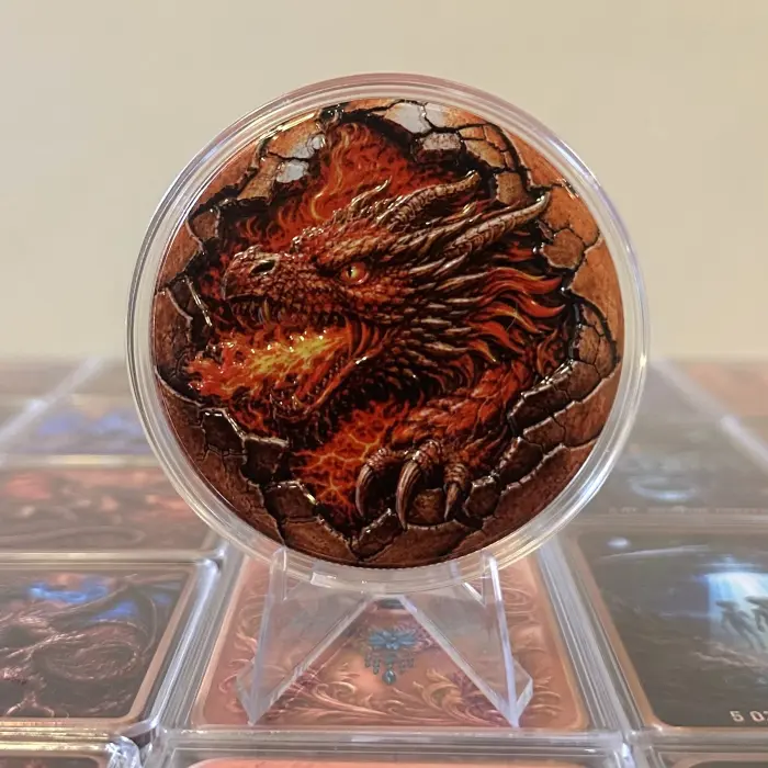 2026 Red Fire Dragon 5 Oz .999 Fine Copper Colourised Art Round In Capsule