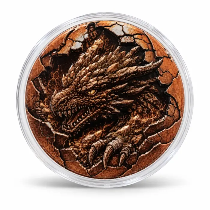 2026 Brown Earth Dragon Egg 5Oz .999 Fine Copper Colourised Art Round In Capsule