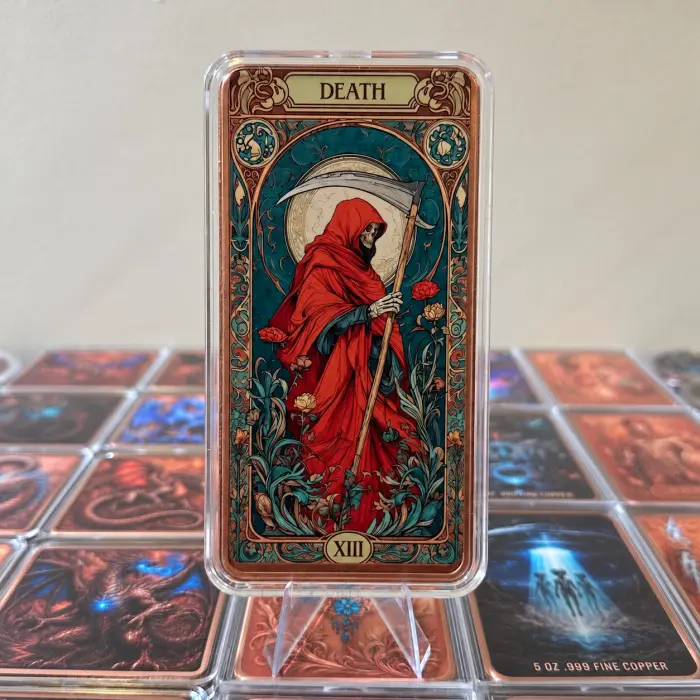 2026 Death XIII Tarot Grim Reaper 10Oz .999 Copper Colourised Art Bar In Capsule