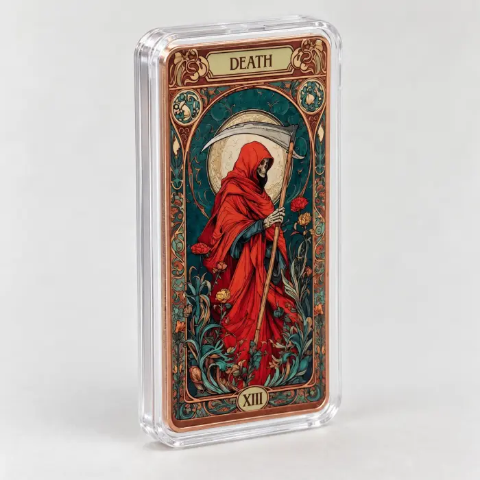 2026 Death XIII Tarot Grim Reaper 10Oz .999 Copper Colourised Art Bar In Capsule