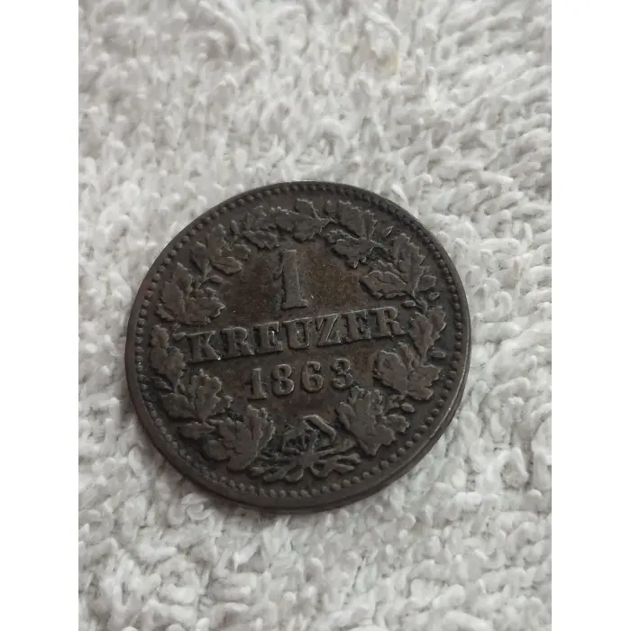 German States: 1863 Duchy of Nassau 1 Kreuzer Copper Coin (Herzogthum Nassau)