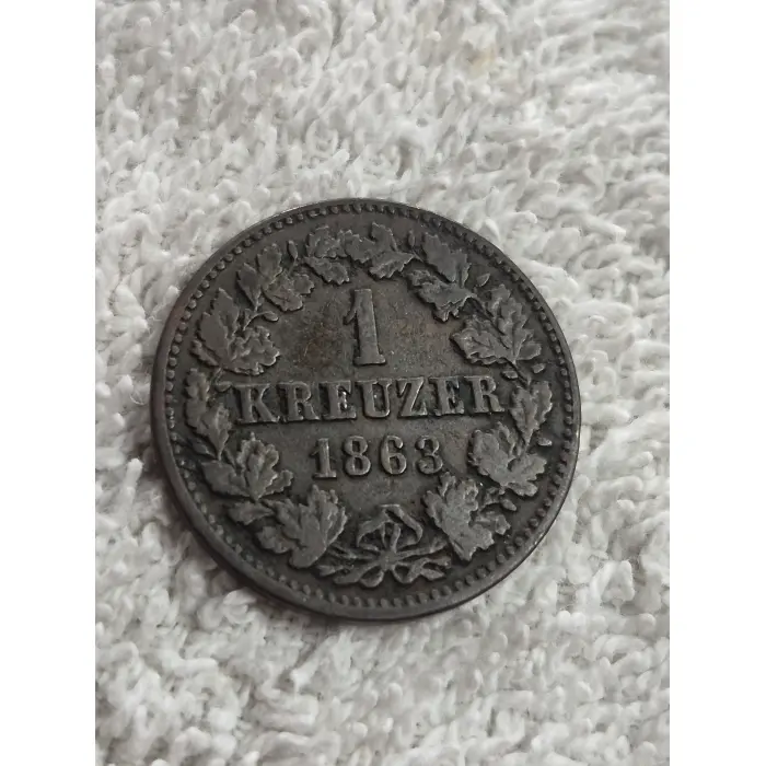 German States: 1863 Duchy of Nassau 1 Kreuzer Copper Coin (Herzogthum Nassau)