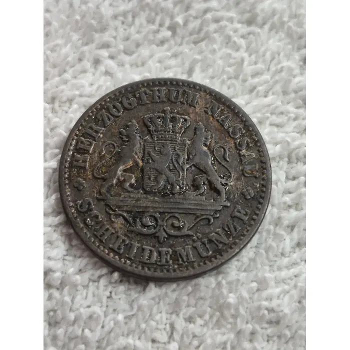 German States: 1863 Duchy of Nassau 1 Kreuzer Copper Coin (Herzogthum Nassau)