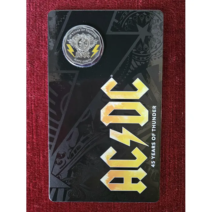 ⚡️ 2018 50c 45th Anniversary of AC/DC Carded Colour Unc Coin Mintage 30,000 ACDC