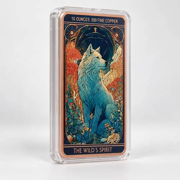 2026 The Wild’s Spirit Wolf 10 Oz .999 Fine Copper Colourised Art Bar In Capsule