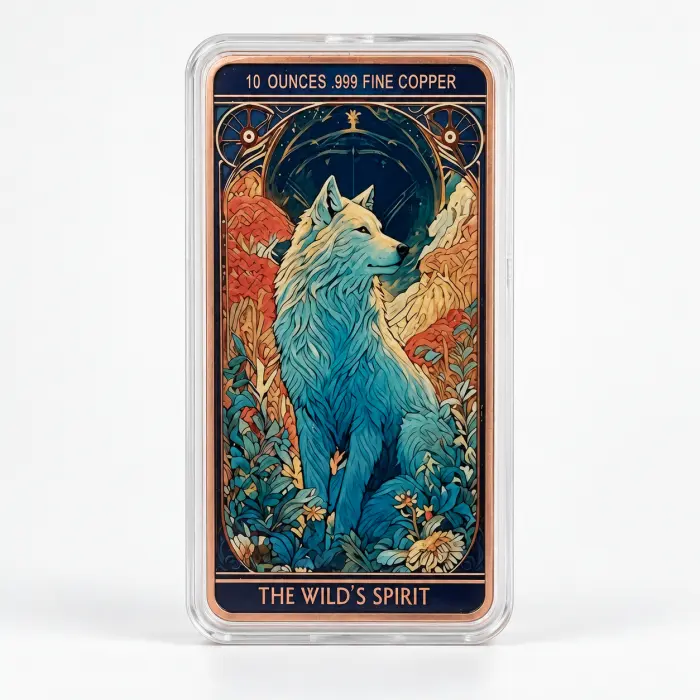 2026 The Wild’s Spirit Wolf 10 Oz .999 Fine Copper Colourised Art Bar In Capsule