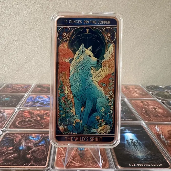 2026 The Wild’s Spirit Wolf 10 Oz .999 Fine Copper Colourised Art Bar In Capsule