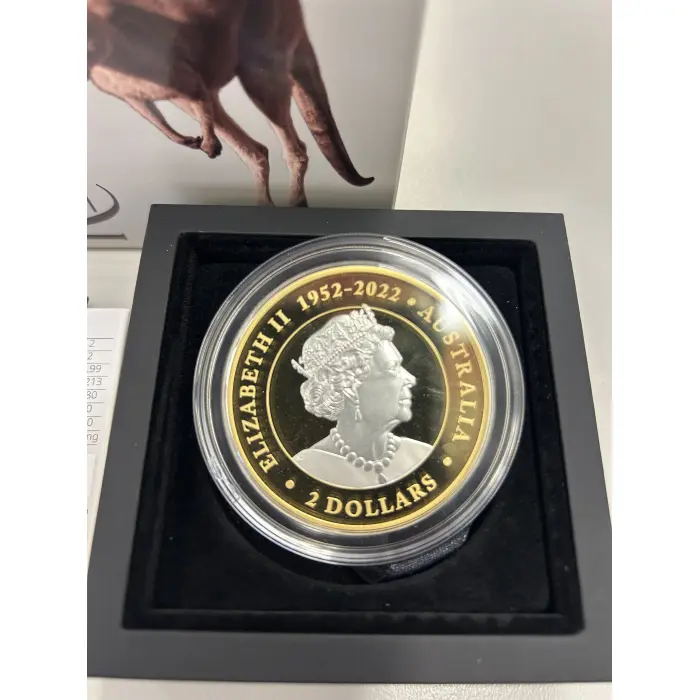 The Perth Mint 2023 Australian Kangaroo 2oz 0.9999 Silver Proof Reverse Gilded