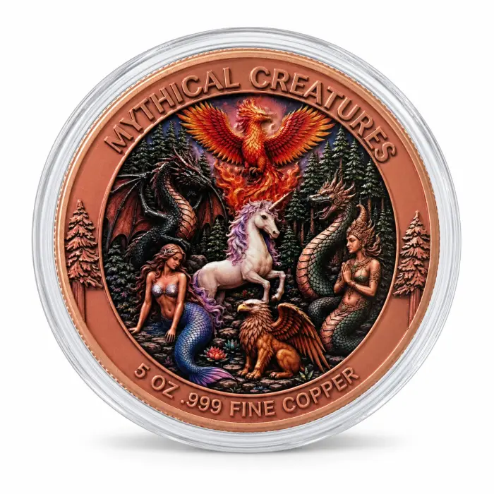 2026 Mythical Creatures Fantasy Unicorn 5 Oz .999 Fine Copper Round In Capsule