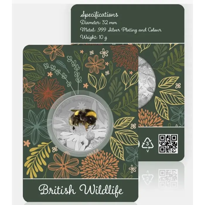 British Wildlife Buff Tailed Bumblebee Silver Plated BU Commemorative