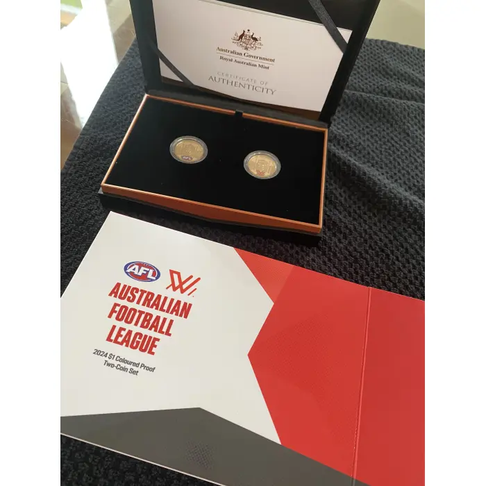 Royal Australian Mint 2024 AFL $1 Coloured Proof Two-Coin Set 