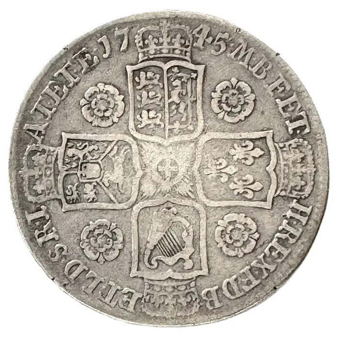 ENGLISH 1745 George II Halfcrown (S3694) F/aVF
