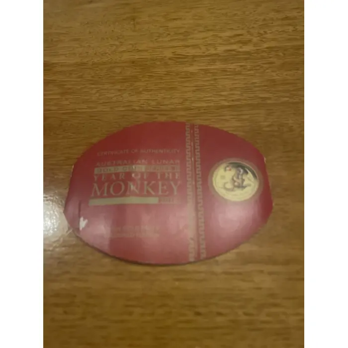Perth Mint Australia, Lunar series 2, Year of The Monkey 1/10 oz gold coin