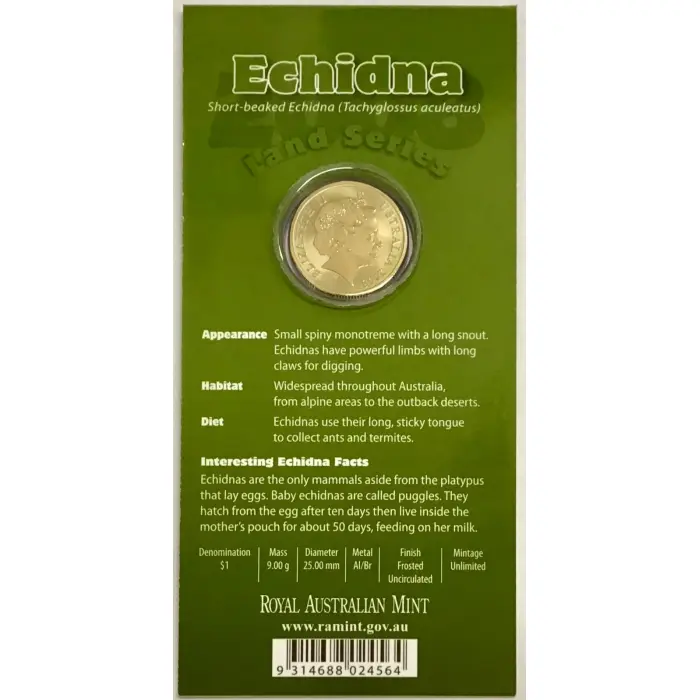 2008 Echidna $1 Coloured Coin — RAM Land Series