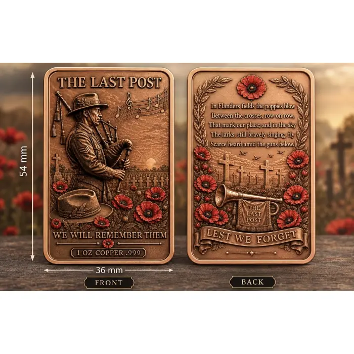 🌺1oz .999 THE LAST POST  Copper Bar  ANZAC  Day Aus Lest We Forget  🌺
