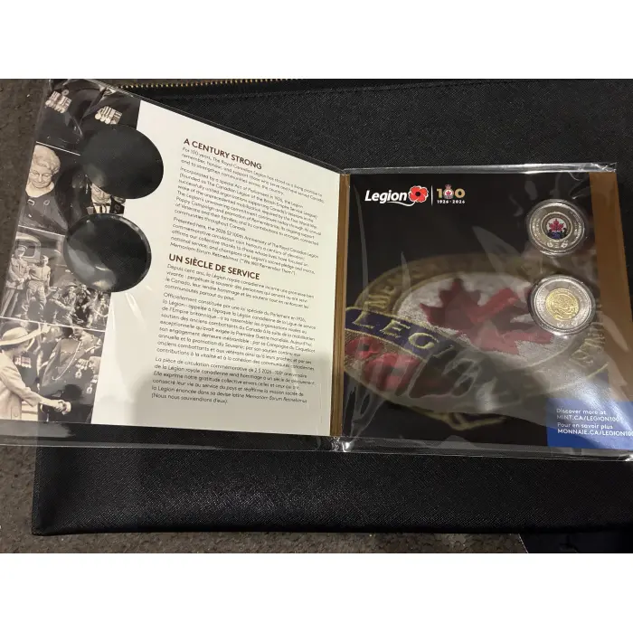 100th anniversary of the Canadian legion folder and coins 