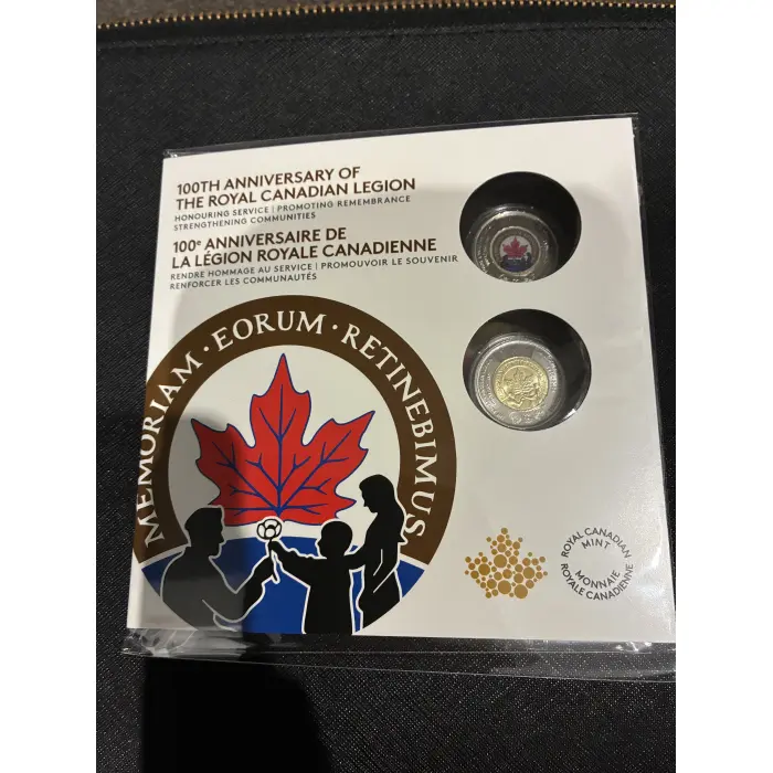 100th anniversary of the Canadian legion folder and coins 