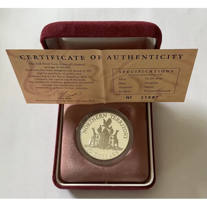 1992 $10 NORTHERN TERRITORY SILVER PROOF COIN - STATE SERIES