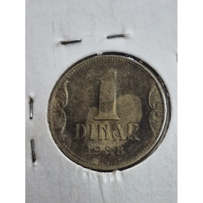 1938 Kingdom of Yugoslavia 1 Dinar Coin – Authentic WWII Era