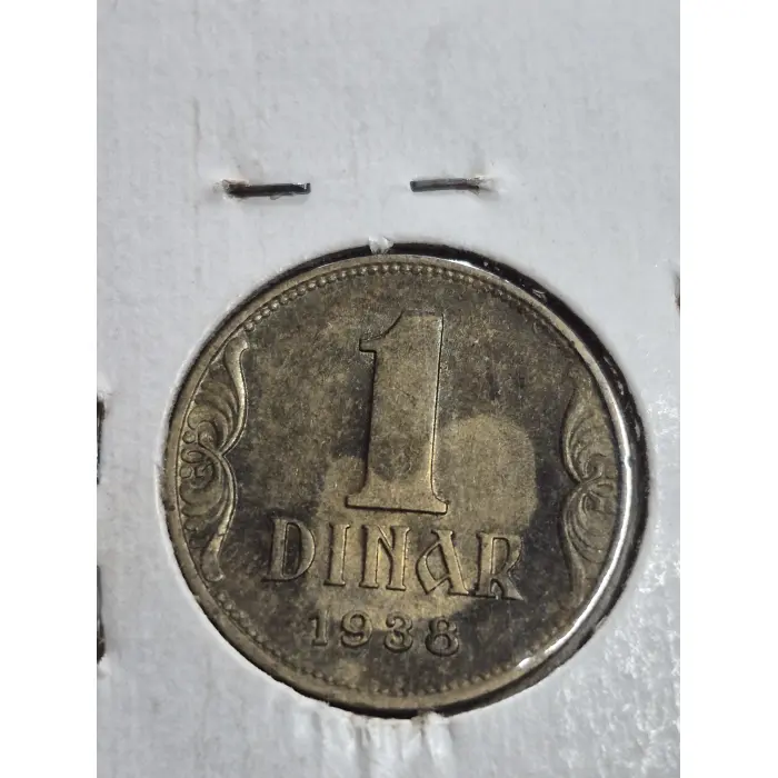 1938 Kingdom of Yugoslavia 1 Dinar Coin – Authentic WWII Era