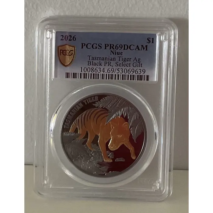 2026 Niue Tasmanian Tiger 1oz Silver Black Proof Coin - PCGS PR69DCAM