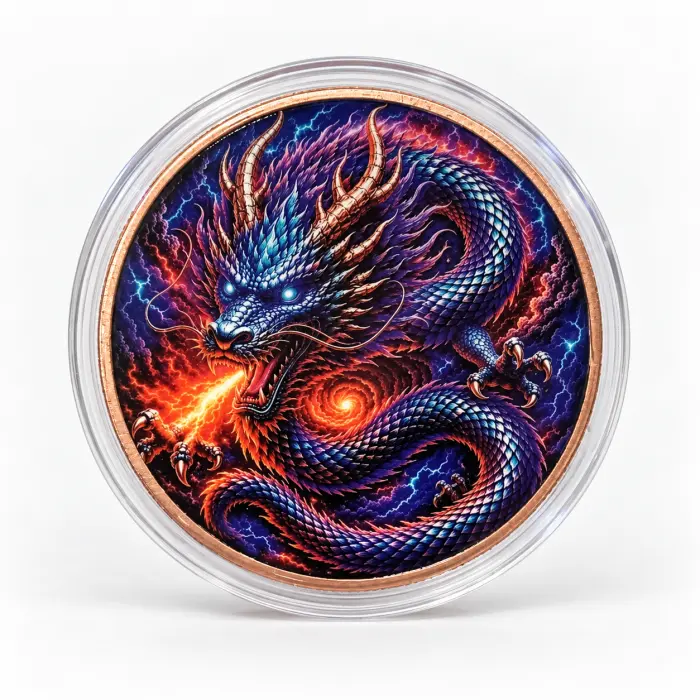 2026 HoboMint Dragon of Cosmic Storm 5 Troy Oz .999 Copper Art Round In Capsule