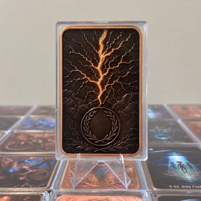 2026 Wrath of Zeus Power of Gods 5 Oz .999 Copper Colourised Art Bar In Capsule